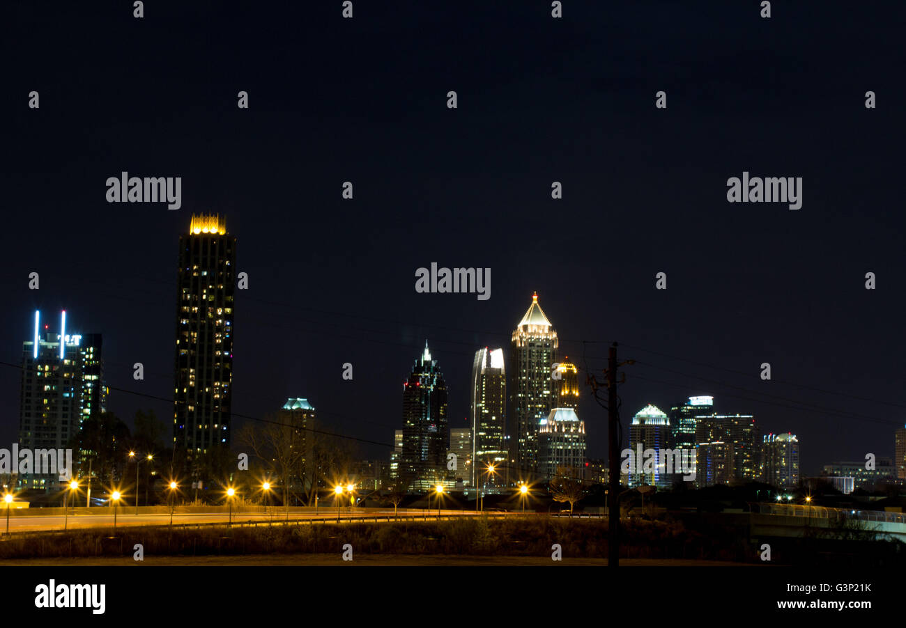 The Night skyline of Atlantic Station in Atlanta viewed from