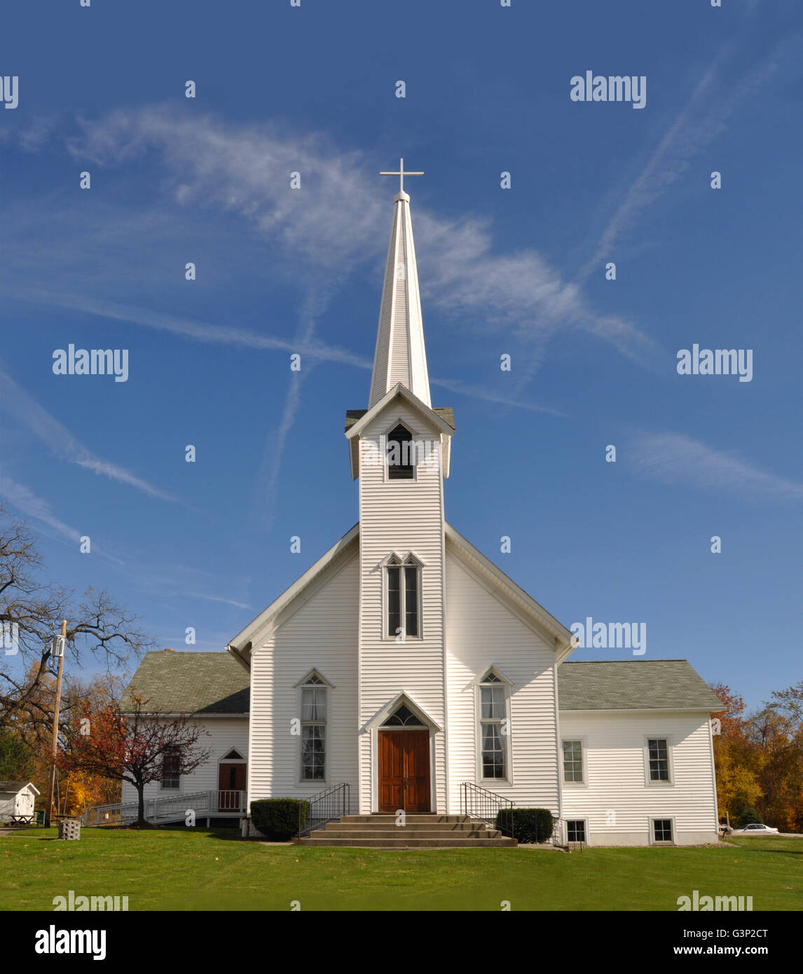 Rural Church, Midwest, Ohio, near Akron, USA Stock Photo