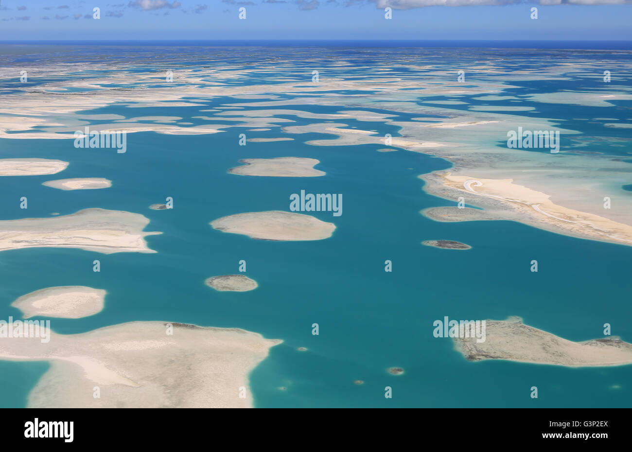 Aerial view of blue lagoon of Christmas Island (Kiritimati), Kiribati