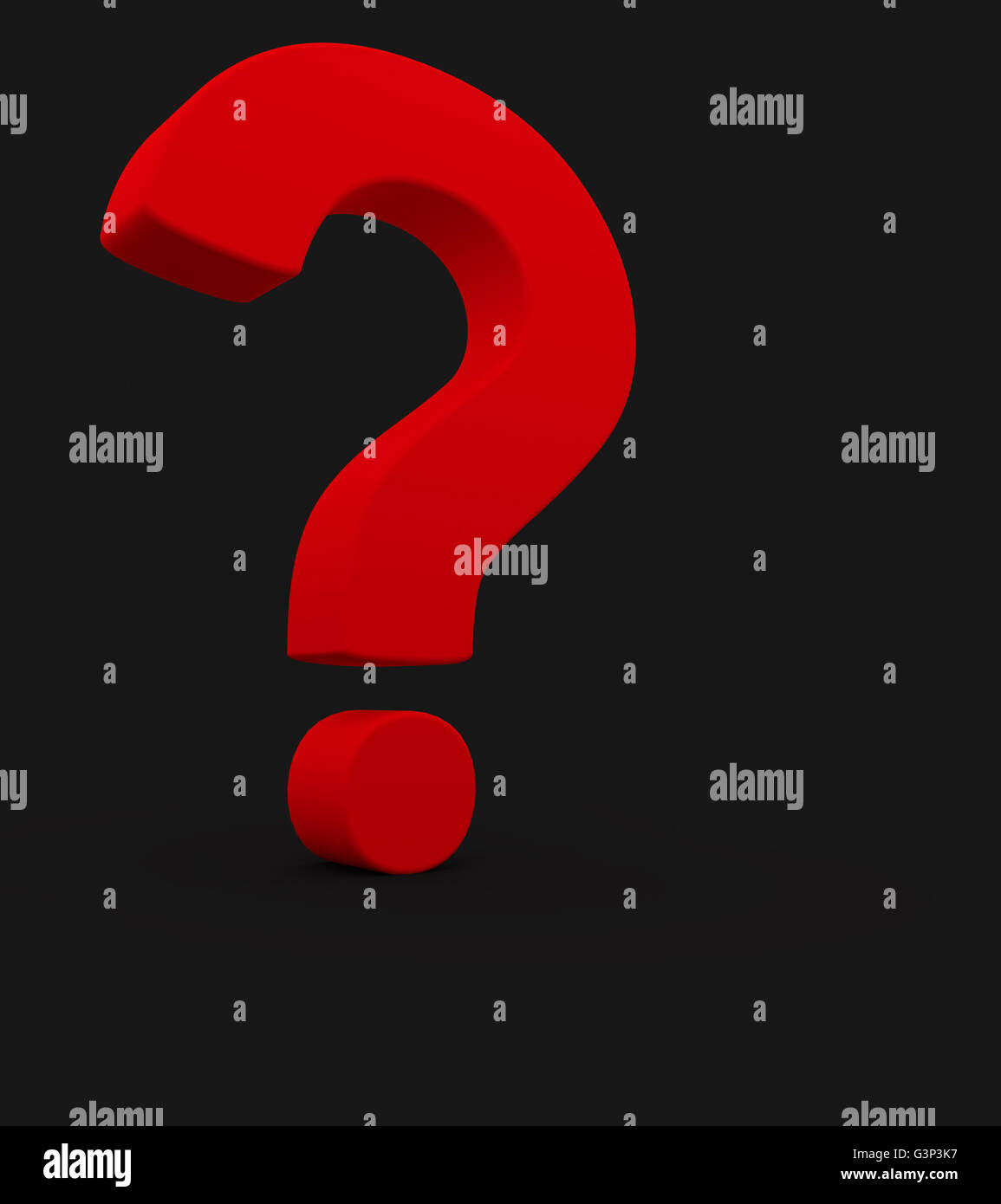 Big red question mark on a dark background with space for text, 3d