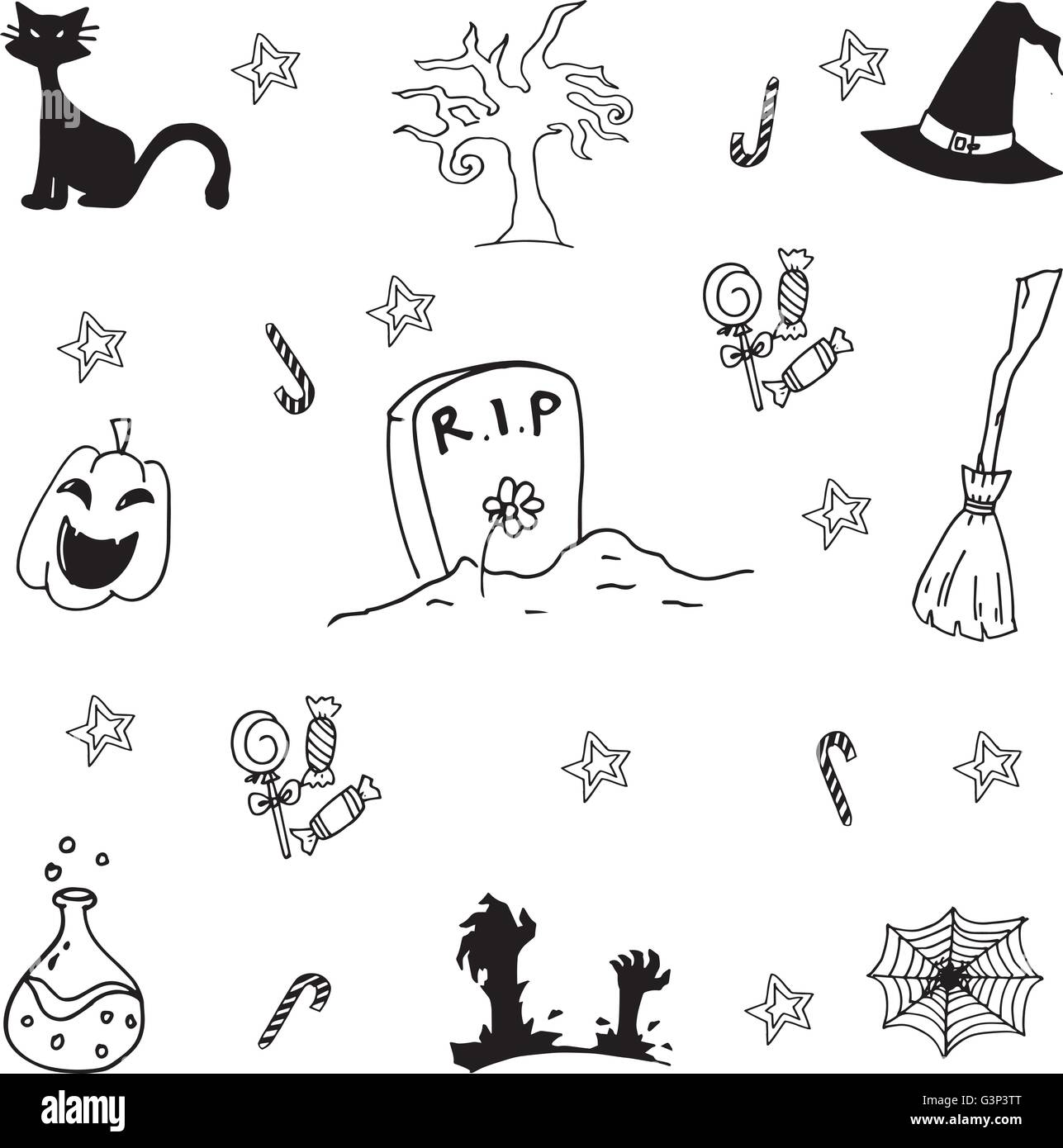 Set halloween doodle vector art Stock Vector Image & Art - Alamy