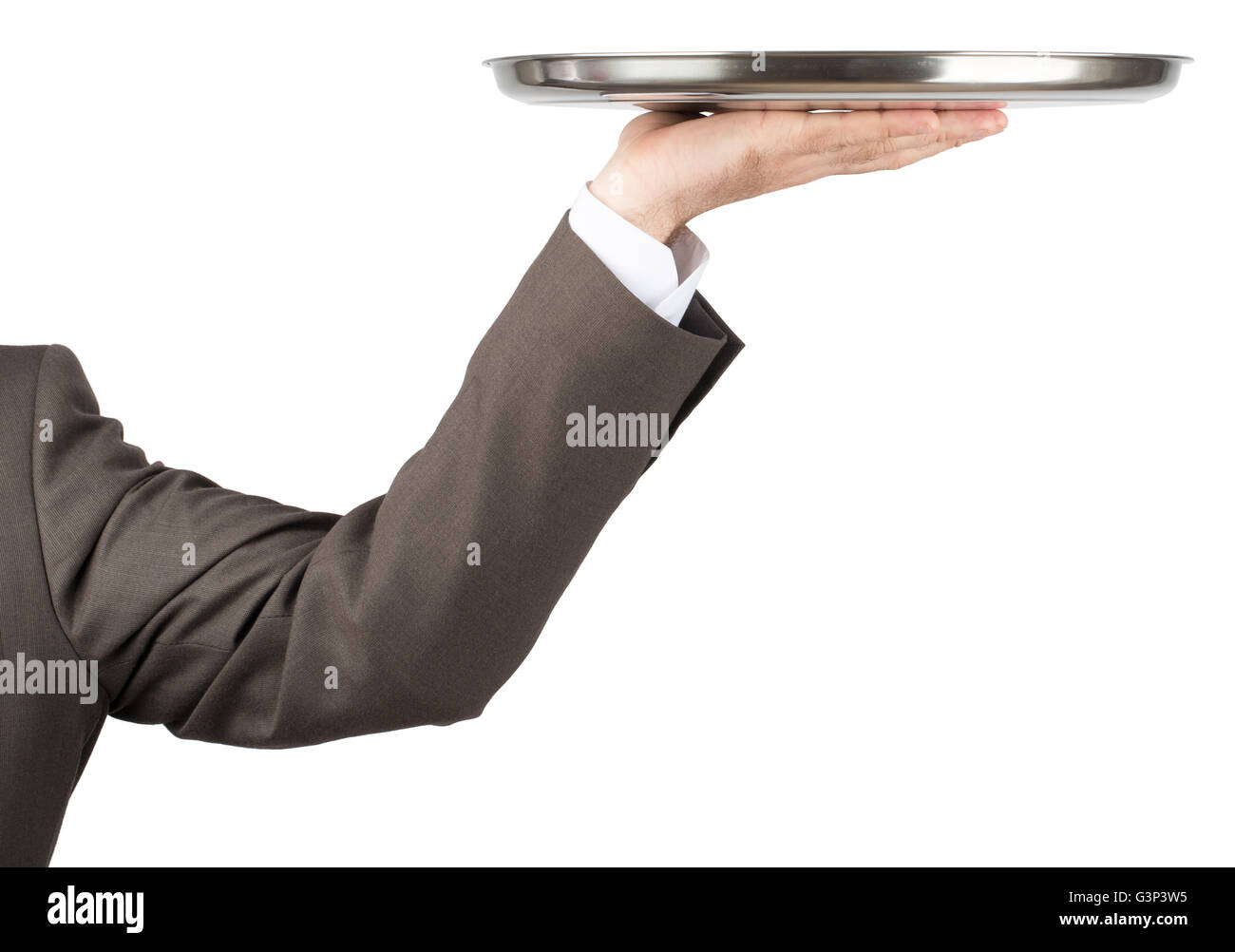 Hand holding tray Stock Photo - Alamy