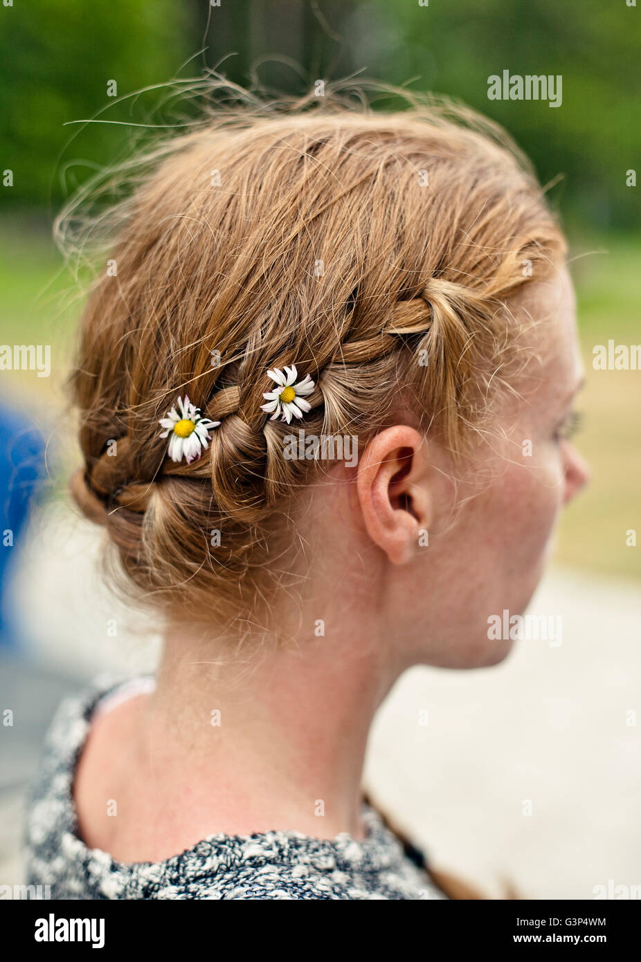 Sweden, Oland, Woman with braided hair Stock Photo