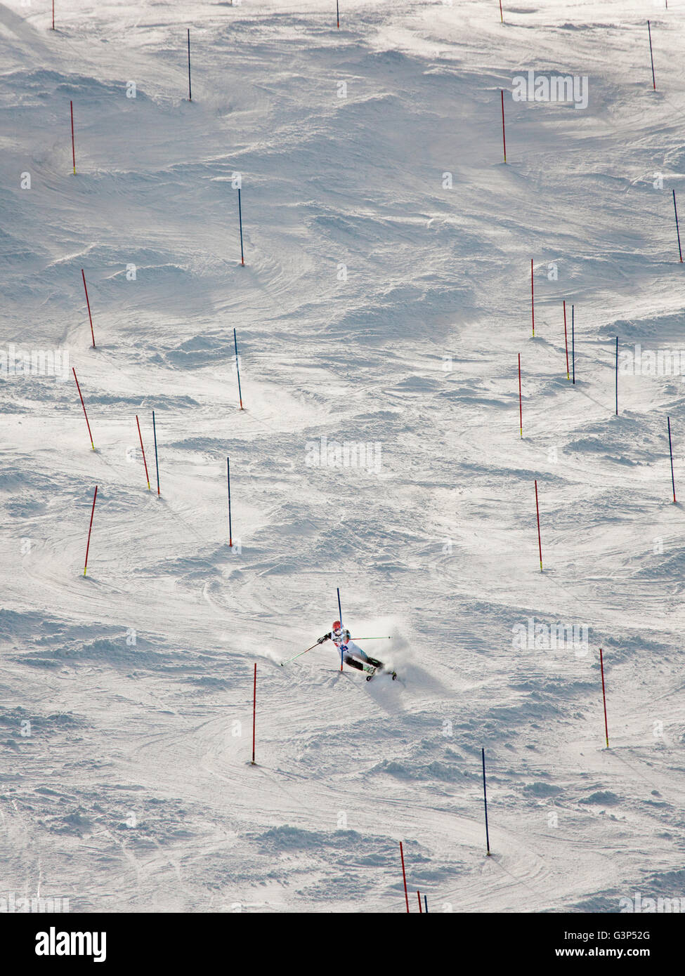 Sweden, Medelpad, Sundsvall, Skier going down slope Stock Photo