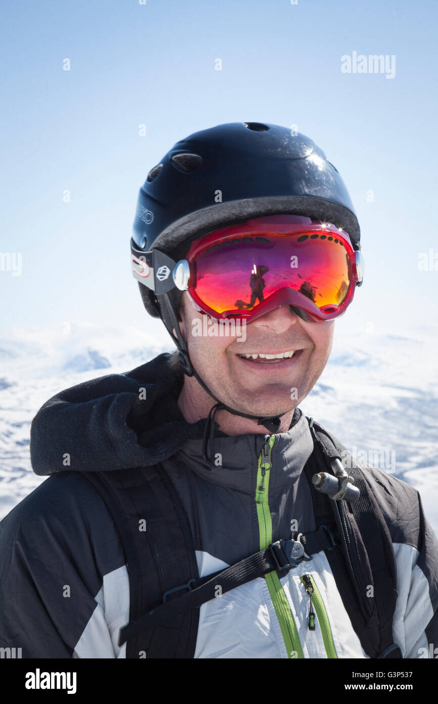 Sweden, Jamtland, Portrait of man in ski goggles Stock Photo