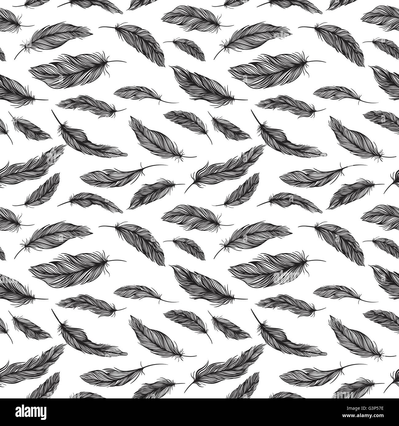 Seamless classical texture with elegant sketch hand painted feathers ...
