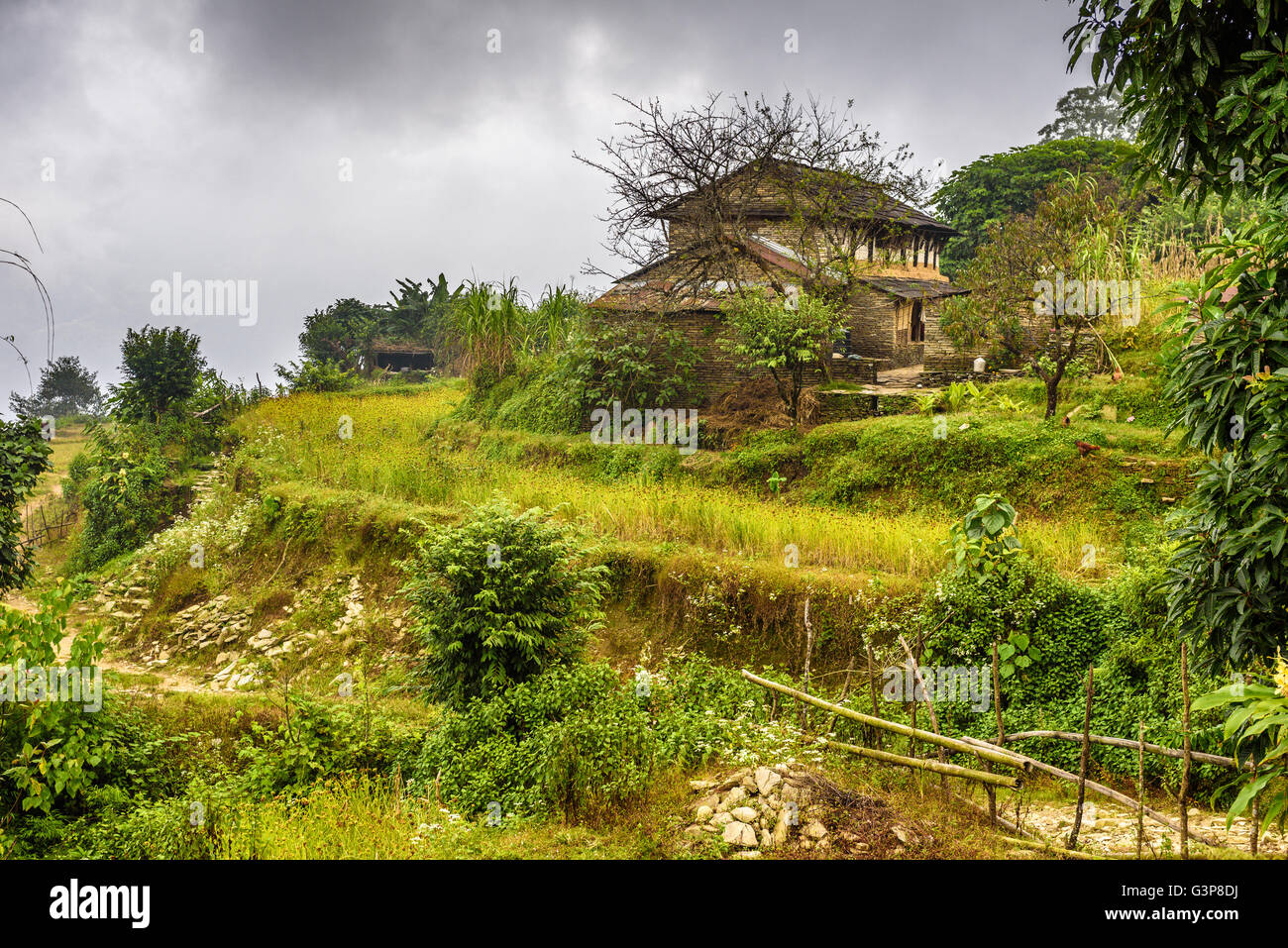 Village of Dhampus situated in the Himalayas mountains near Pokhara in Nepal Stock Photo