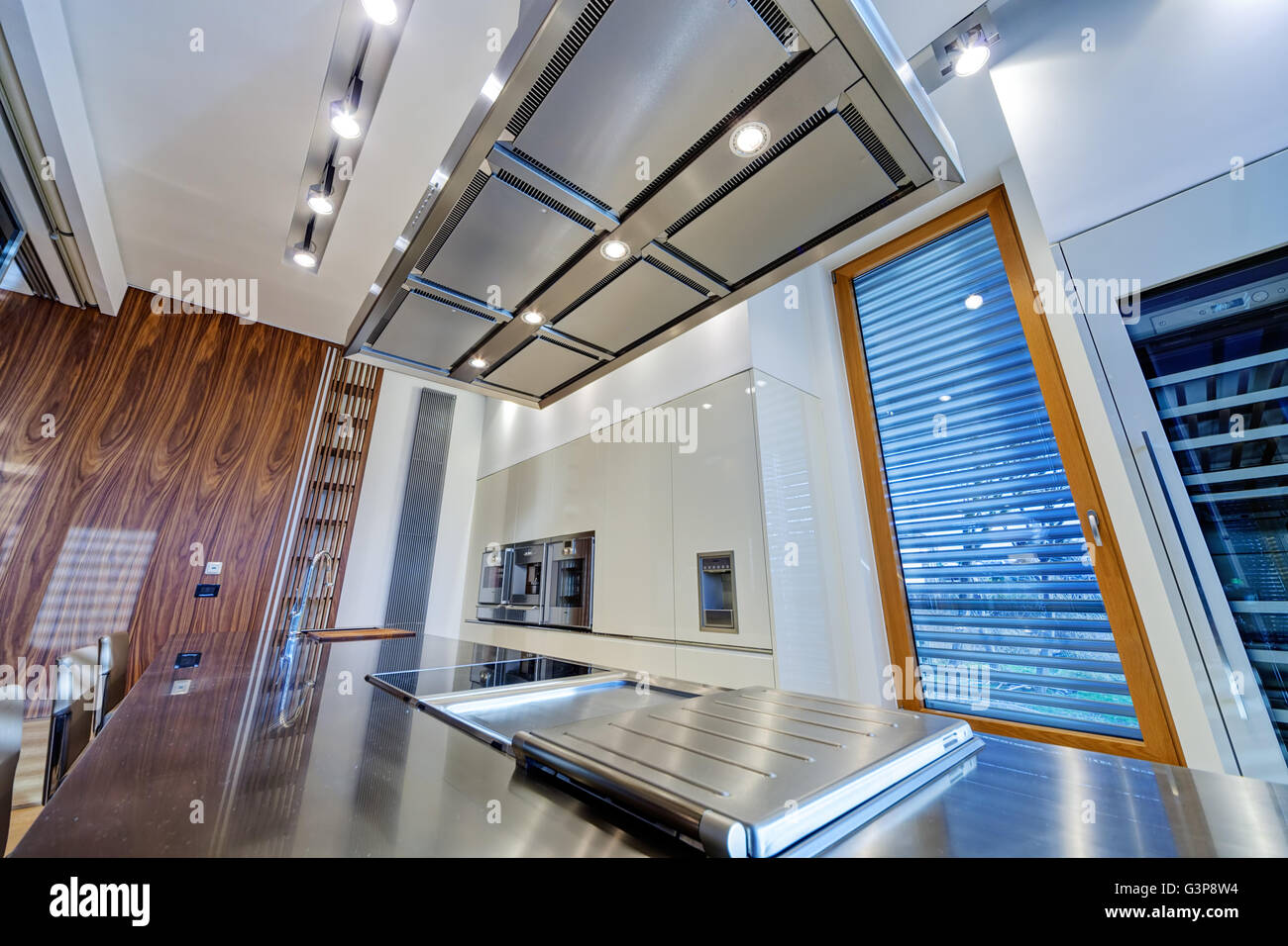Modern kitchen interior with stainless steel sink and appliances Stock ...