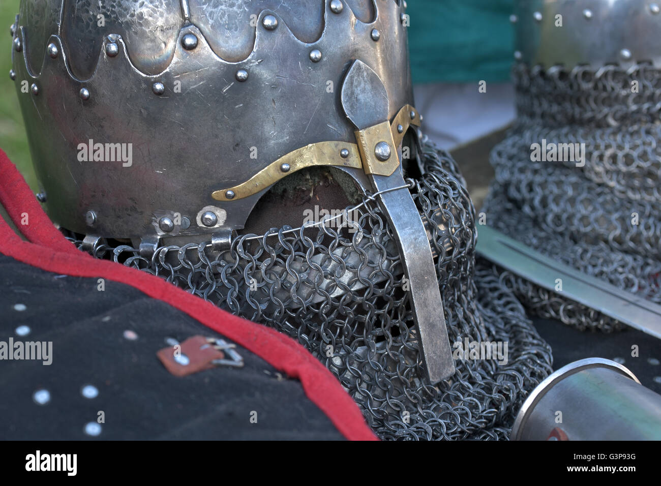 Fighting Protection -Metallic ancient warrior helmet-mask Stock Photo