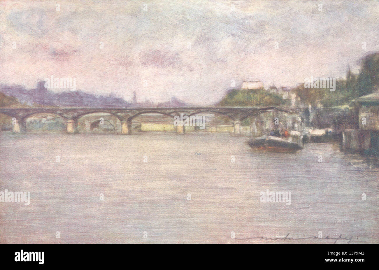 PARIS: The Pont des Arts(Late Afternoon), antique print 1909 Stock Photo