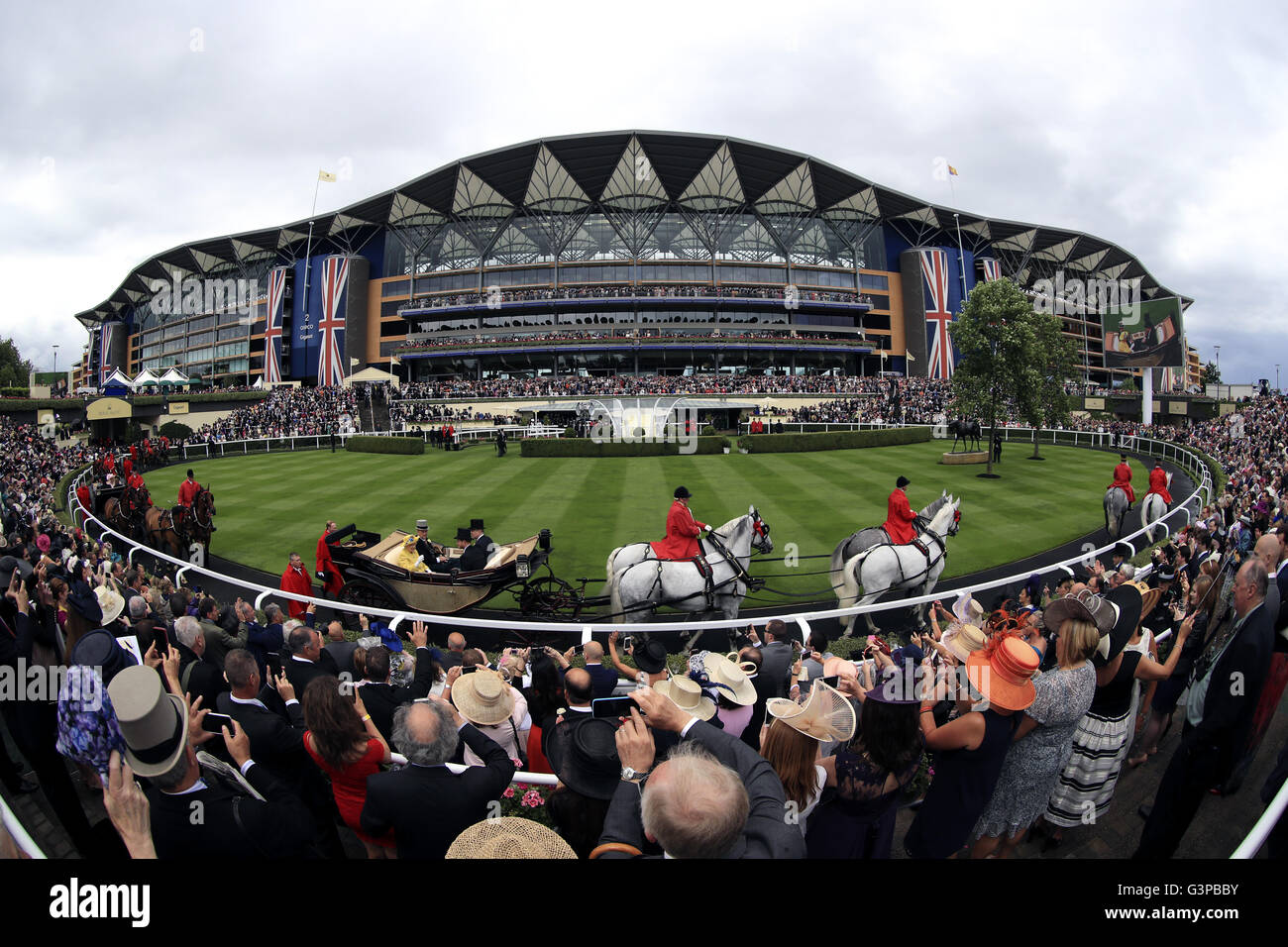 The Queen Elizabeth II arrives during day one of Royal Ascot 2016, at ...