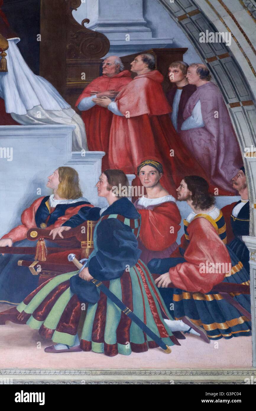 Detail of Mass at Bolsena, 1512-14, by Raphael, Room of Heliodorus, Raphael Rooms, Apostolic Palace, Vatican Museums, Rome Italy Stock Photo