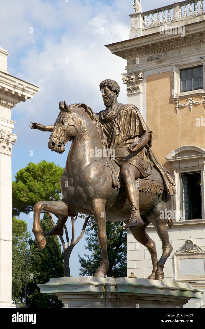 Copy of Bronze equestrian statue of Marcus Aurelius, 2nd century AD, Capitoline Museum, Rome, Italy Stock Photo