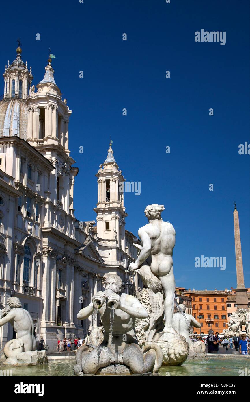Moor Fountain, Fontana del Moro, Piazza Navona,  Rome, Italy, Europe Stock Photo