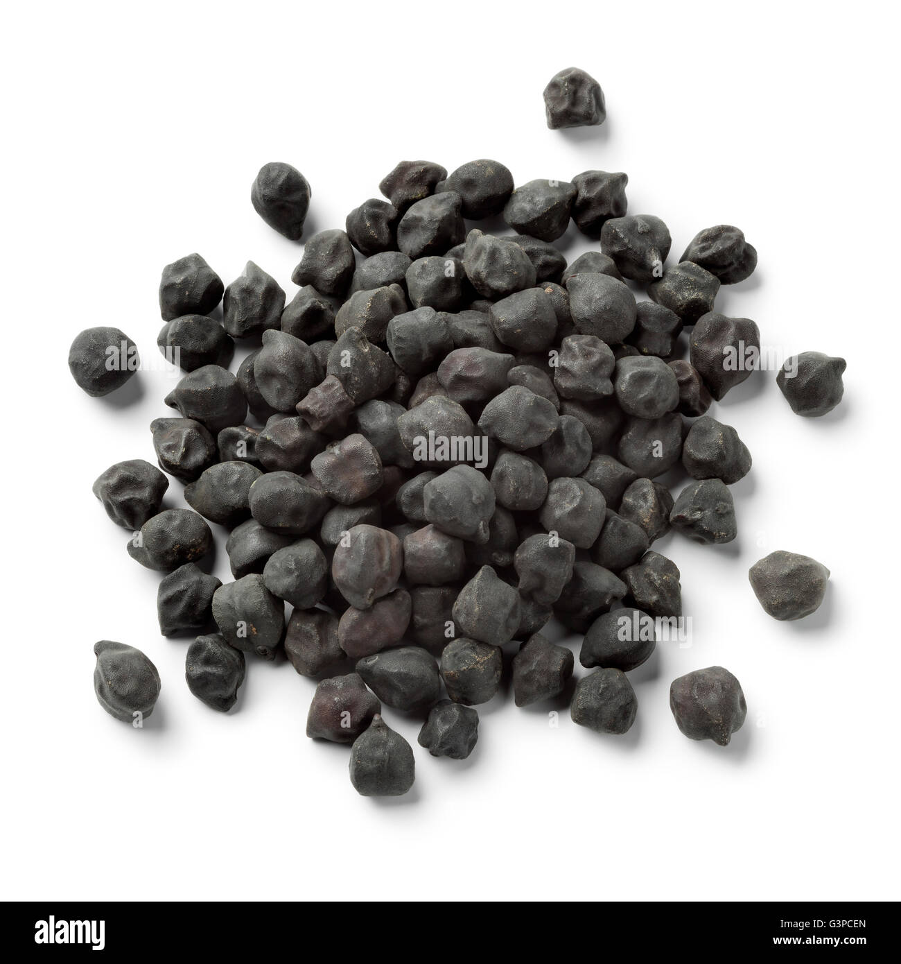 Heap of black Ceci neri chickpeas on white background Stock Photo