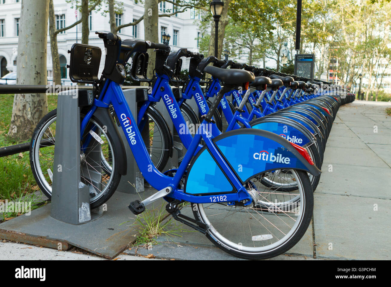 Row of Citi bikes Bike Share in Downtown Brooklyn Stock Photo Alamy