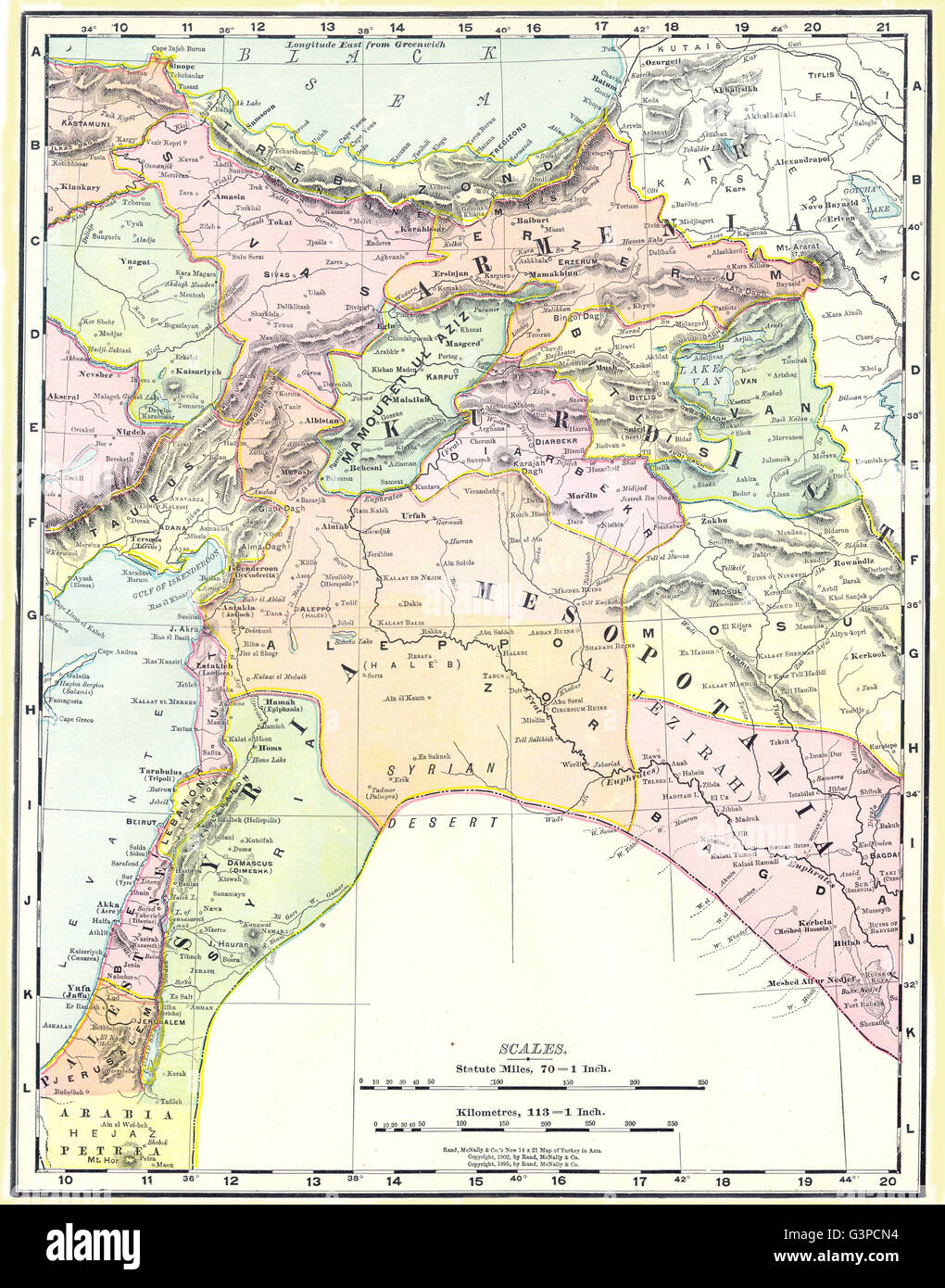 ARMENIA KURDISTAN SYRIA & MESOPOTAMIA. Iraq Turkey, 1907 antique map Stock Photo