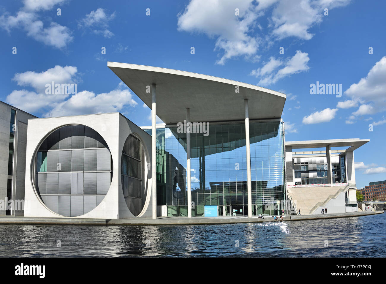 The modern government quarter buildings complex ( Regierungsviertel ) River Spree Berlin Germany (  Bundestages  Paul-Löbe-Haus und im Marie-Elisabeth-Lüders-Haus ) Stock Photo