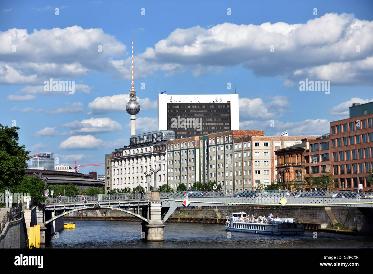 The modern buildings complex near ( Regierungsviertel - Bundestages - Reichstag parliament ) River Spree Berlin Germany ( Fernsehturm TV Television Tower ) Stock Photo