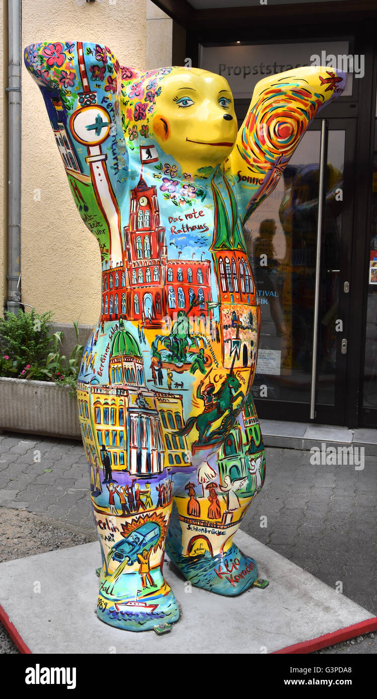 The Painted bear on the street - a traditional symbol of Berlin Germany Stock Photo