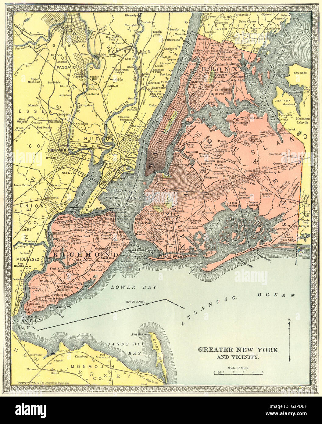 NEW YORK CITY town plan. Manhattan Brooklyn Queens Bronx Staten Island,  1907 map Stock Photo - Alamy