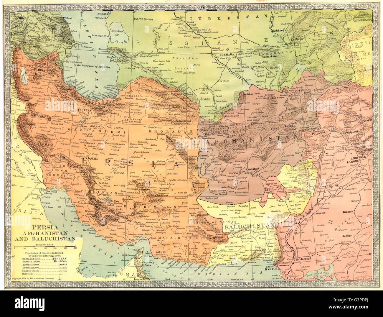 SOUTHWEST ASIA. Persia Afghanistan and Baluchistan. Pakistan Iran, 1907 map Stock Photo