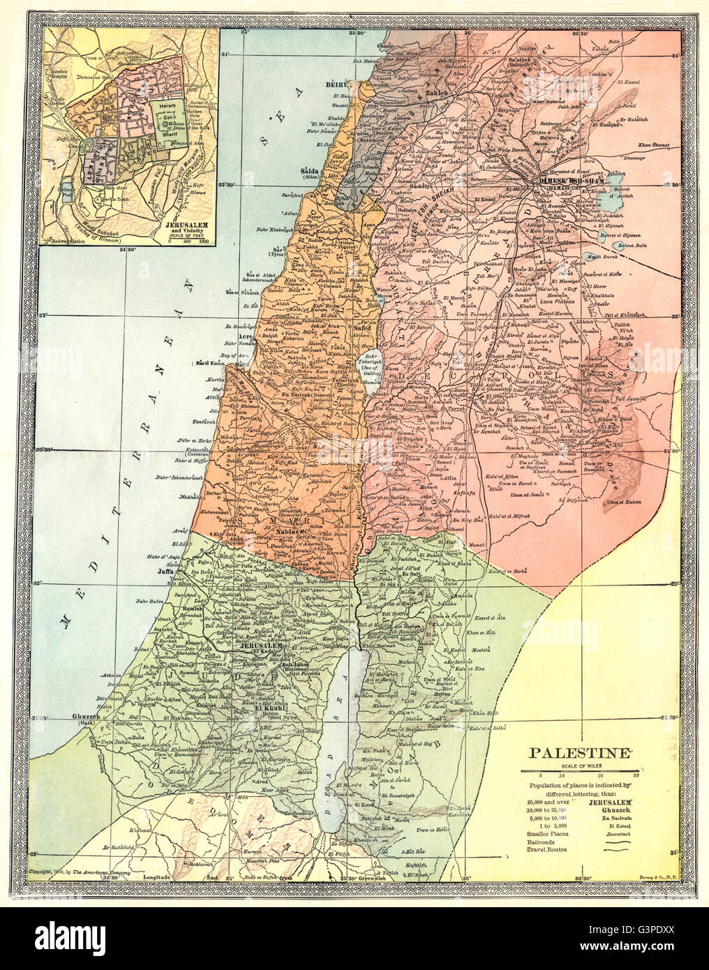 PALESTINE. Holy Land Jordan Israel Lebanon. Jerusalem plan, 1907 antique map  Stock Photo - Alamy