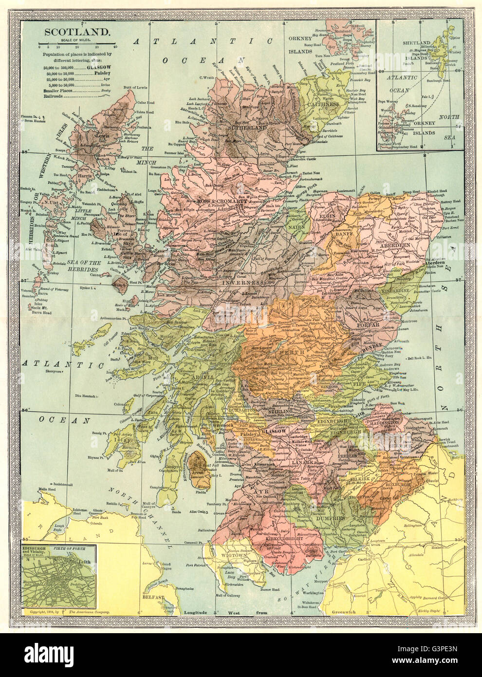 SCOTLAND showing counties, 1907 antique map Stock Photo