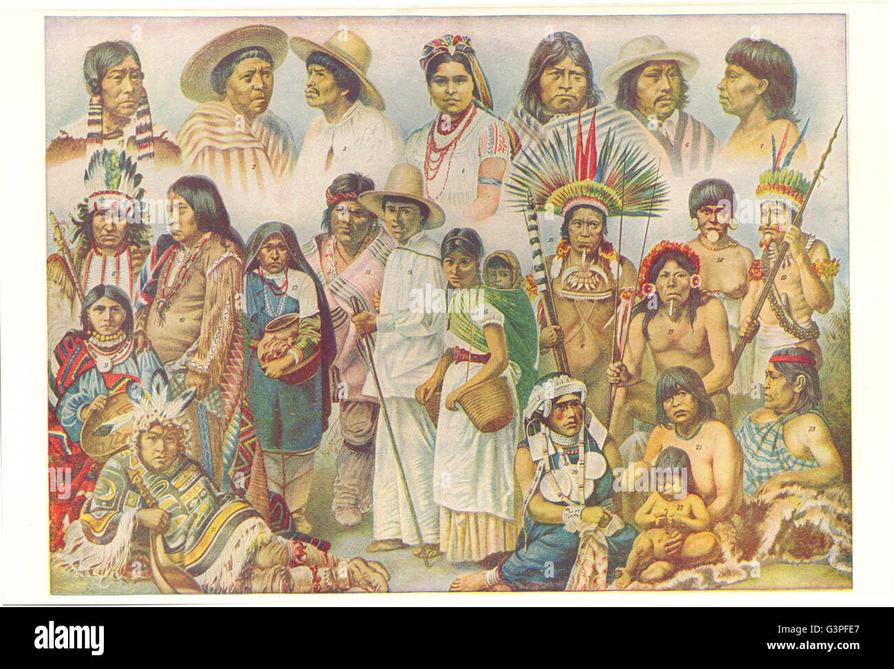 AMERICA:Ipurina Bellacoola Zapoteca Bororo Caraja Botocudo Umaua Araucania, 1907 Stock Photo