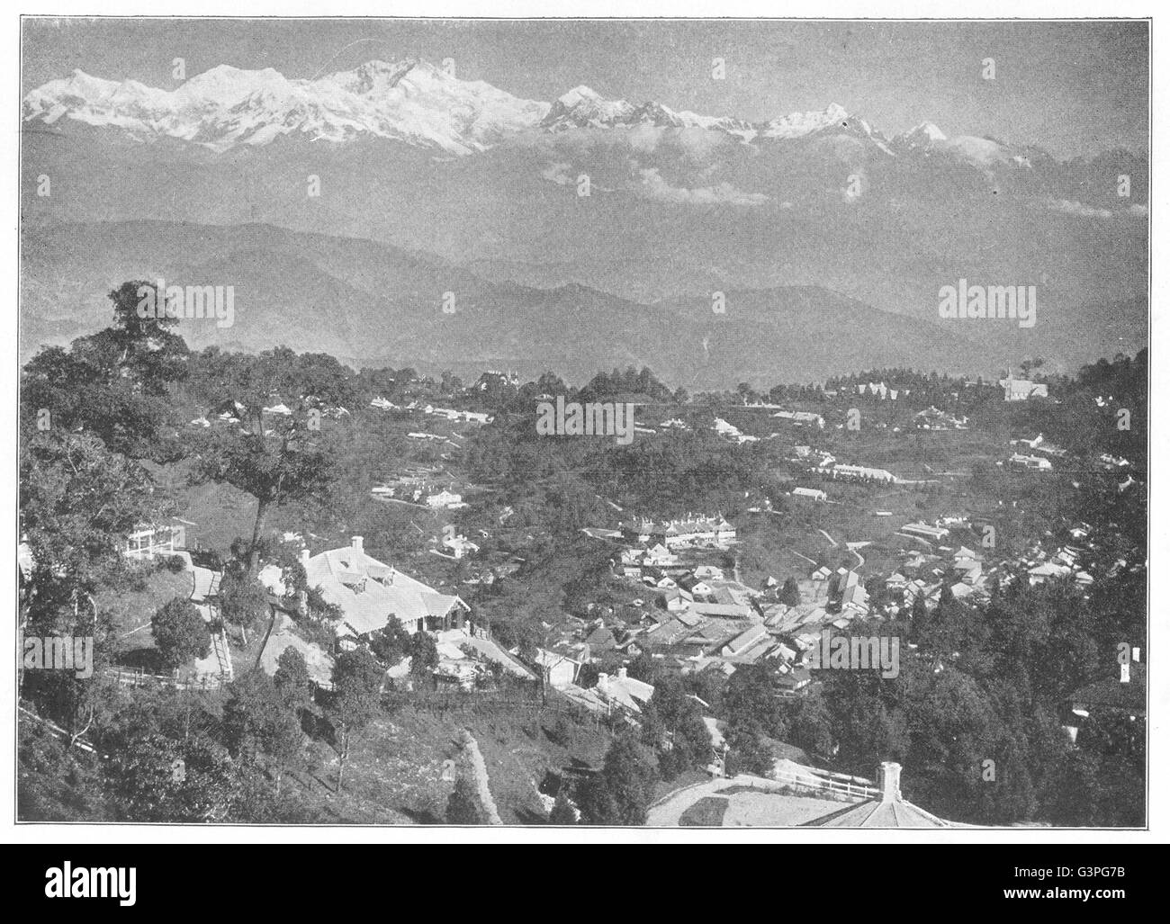 INDIA: Darjeeling, India, showing the Himalaya Mountains, antique print 1907 Stock Photo
