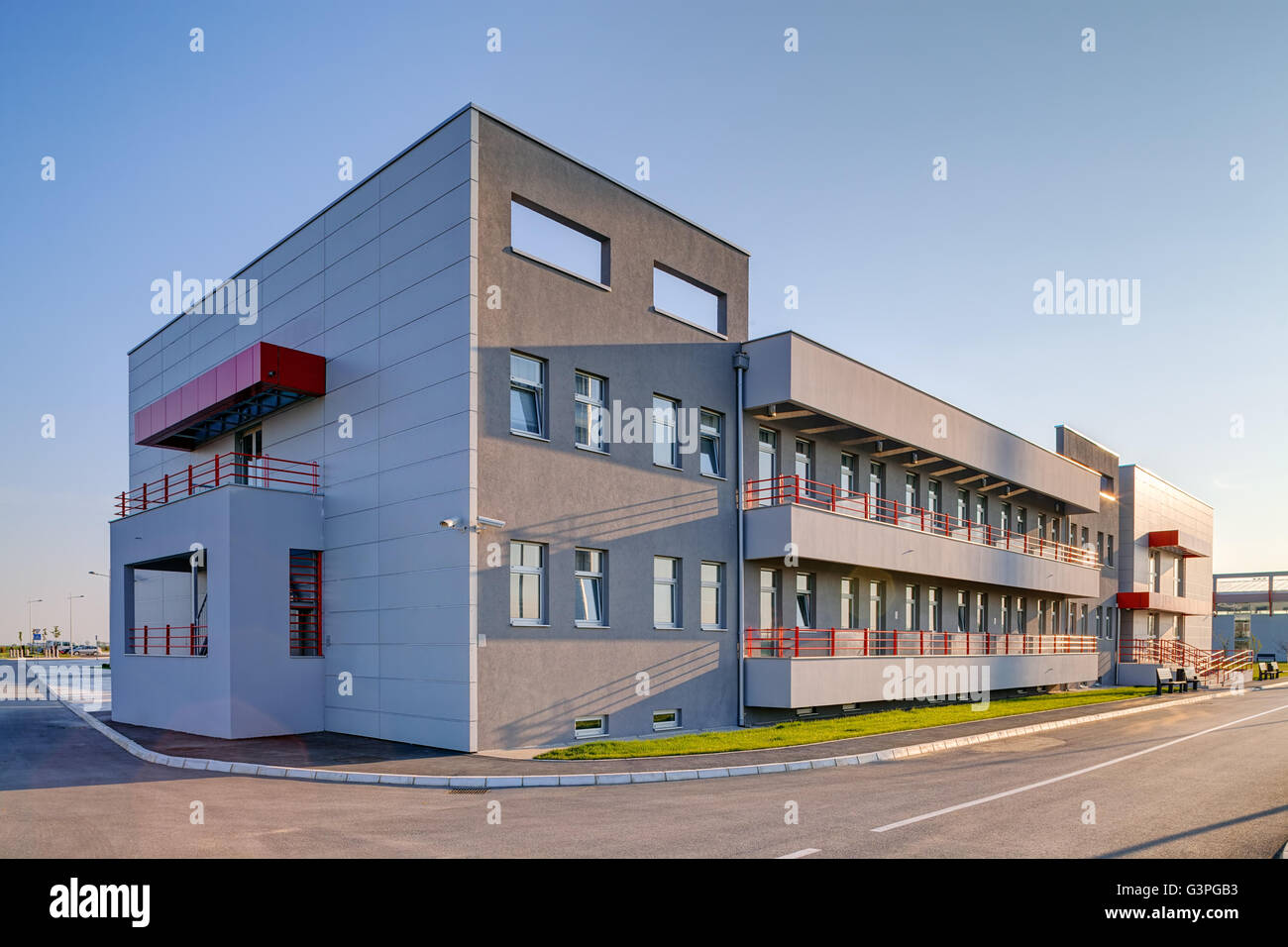 Perspective view of modern and contemporary building in exterior Stock