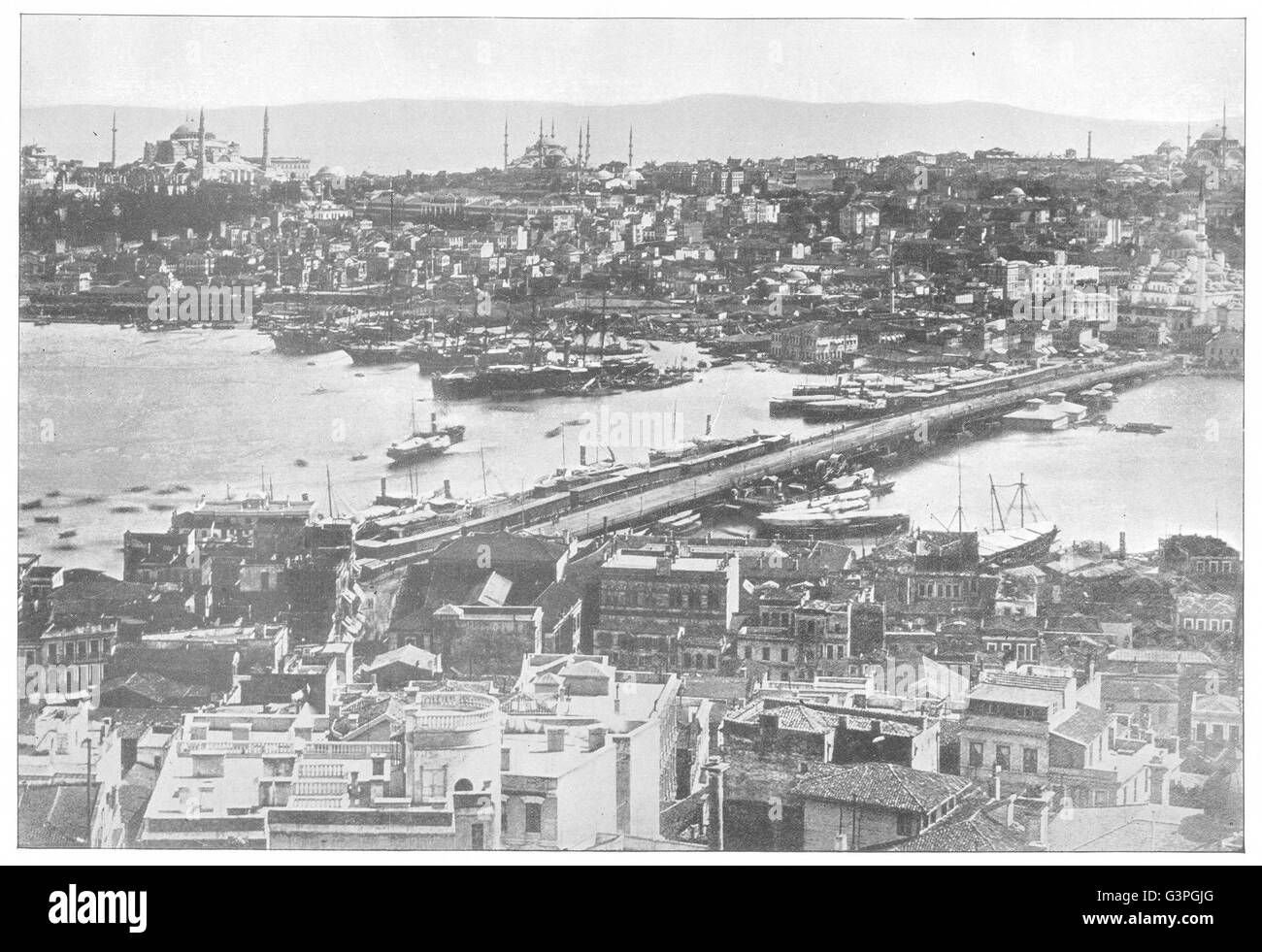 TURKEY: Bird's-Eye view of Istanbul, antique print 1907 Stock Photo