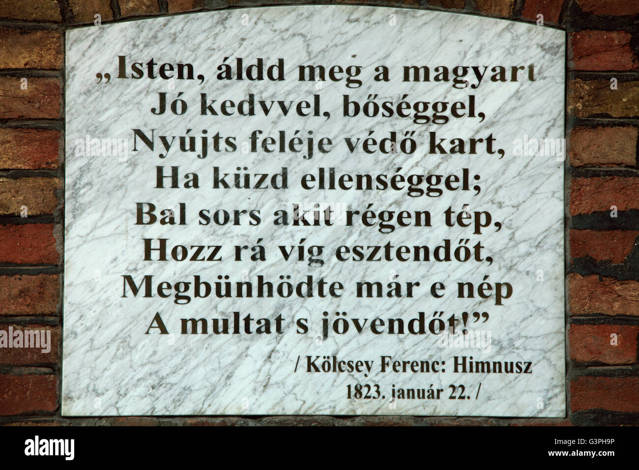 Hungary Hungarian national anthem text lyrics Ferenc Kölcsey Stock Photo