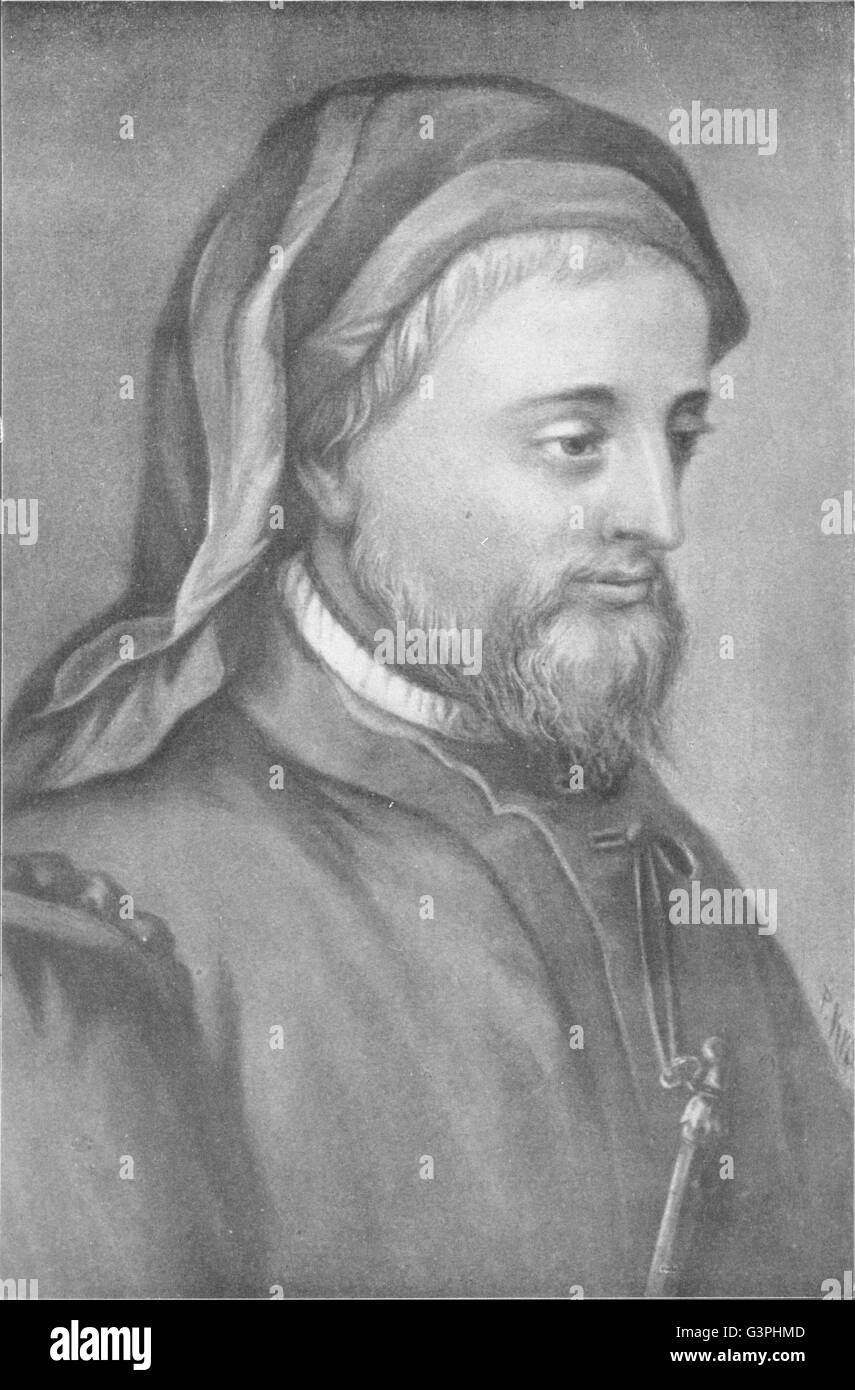 AUTHORS: Geoffrey Chaucer, antique print 1907 Stock Photo