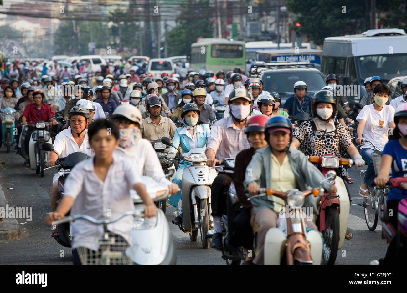 Moped riders, road traffic in Saigon, Ho Chi Minh City, Vietnam