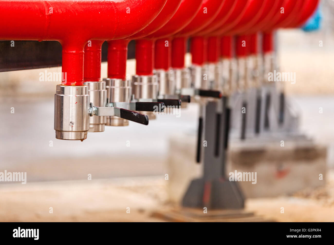 detail of oil pipeline with valves in large oil refinery Stock Photo