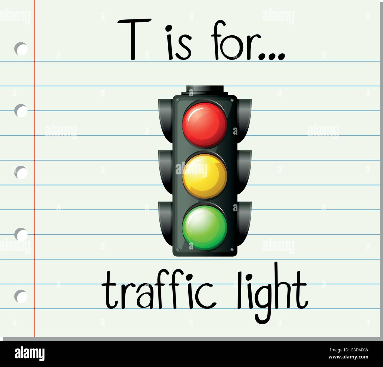 Flashcard letter T is for traffic light illustration Stock Vector