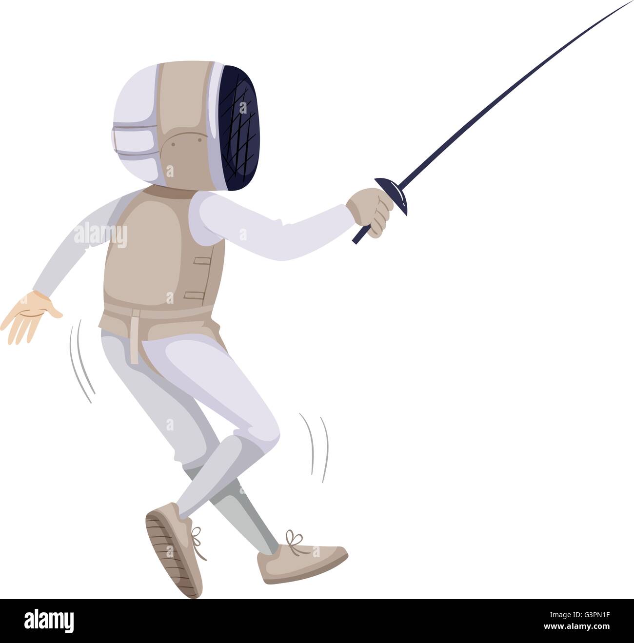 Athlete in fencing outfit with sword illustration Stock Vector