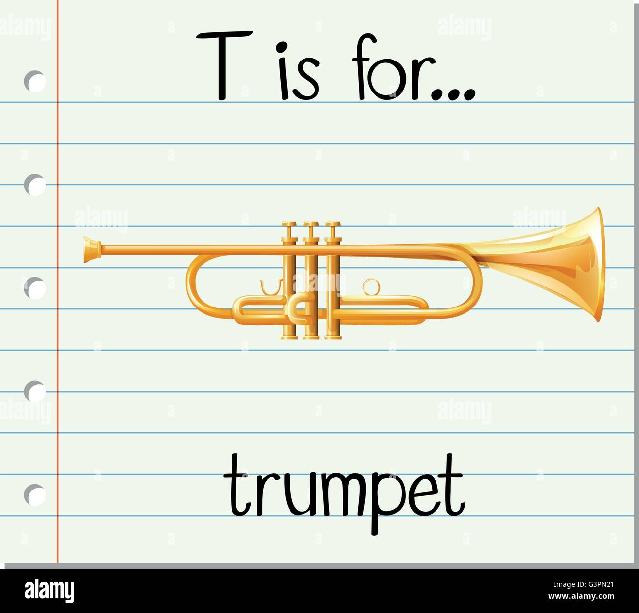 Flashcard letter T is for trumpet illustration Stock Vector