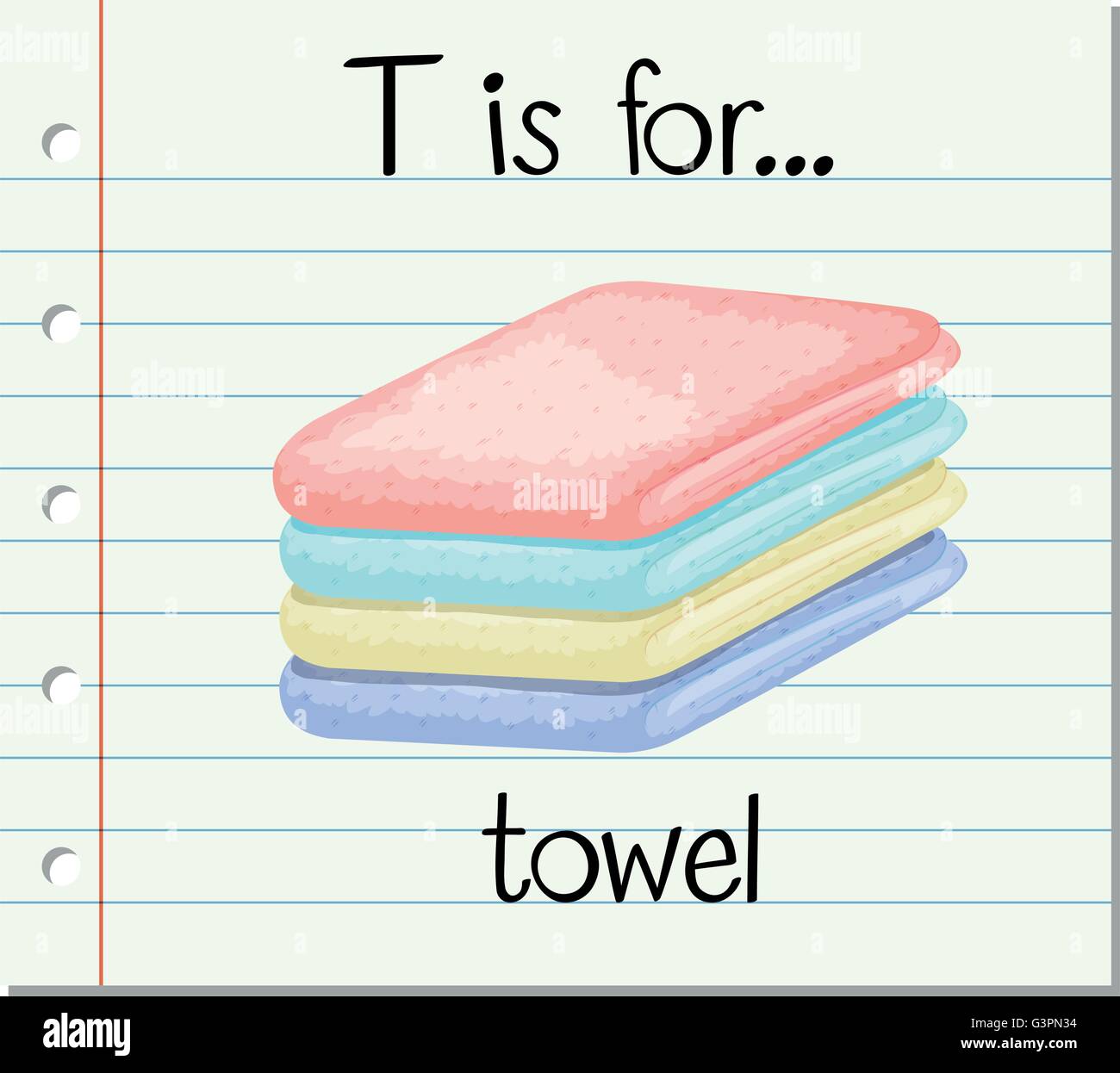 Flashcard letter T is for towel illustration Stock Vector