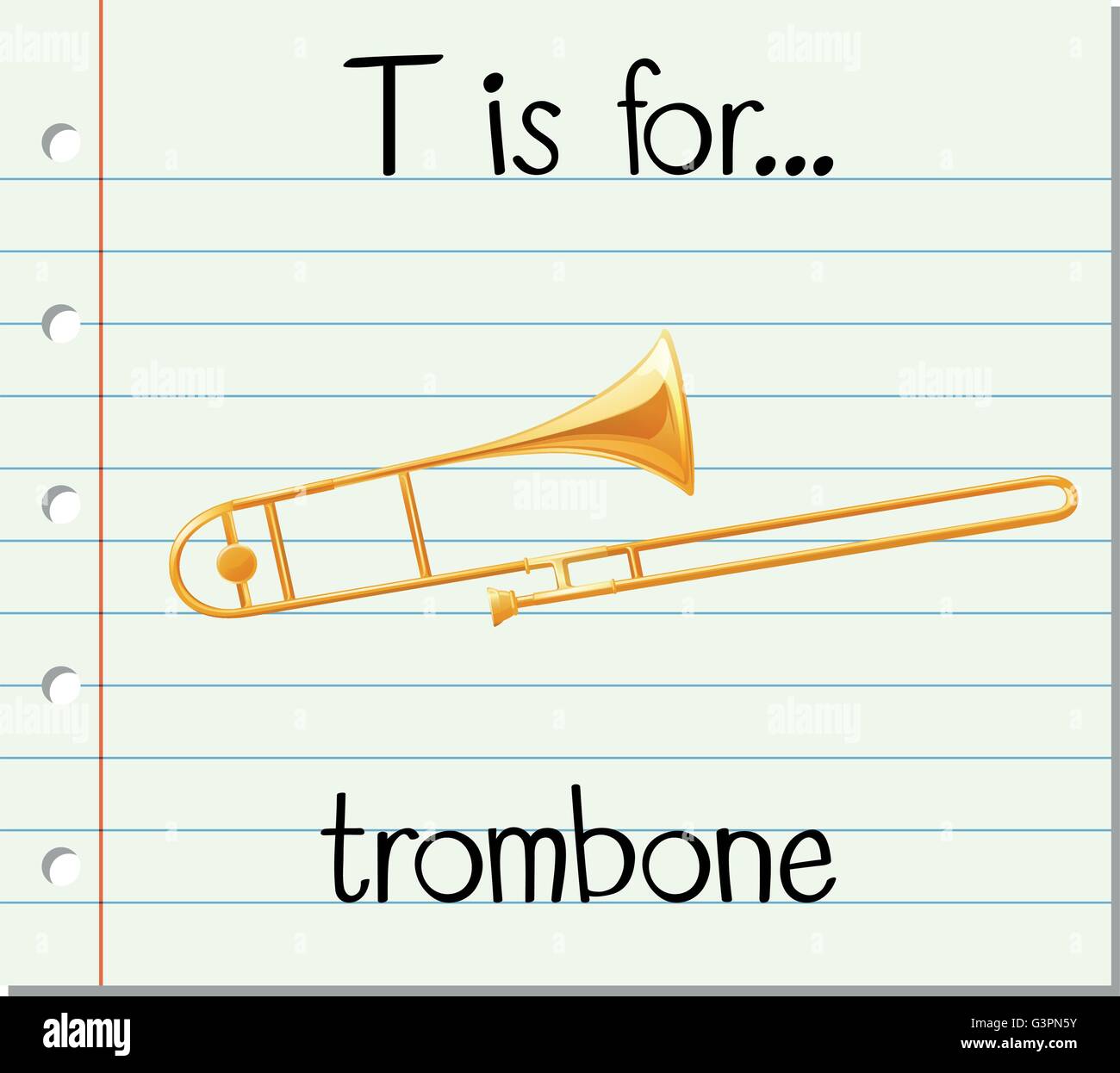 Flashcard letter T is for trombone illustration Stock Vector