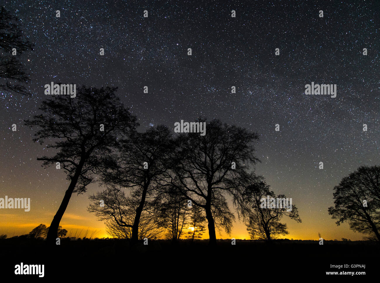 night sky over oldenburger land, niedersachsen, germany Stock Photo