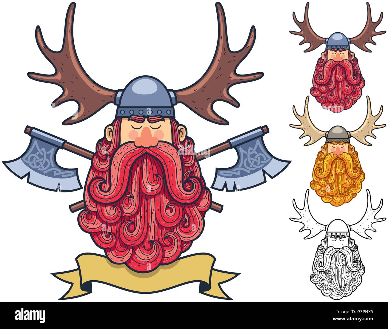 Cartoon Viking portrait in 4 versions. Stock Vector