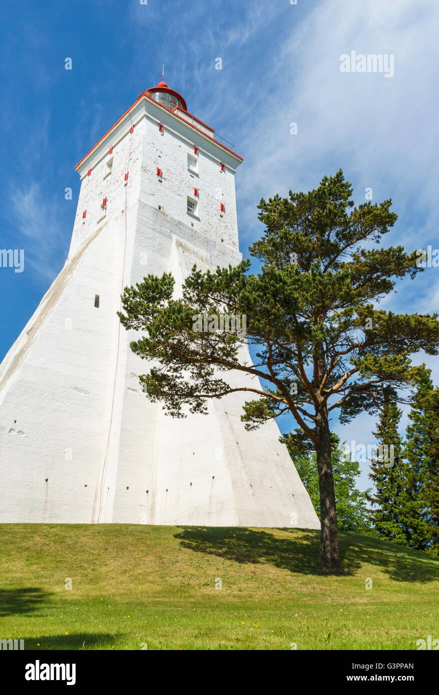 Large ancient lighthouse in Kopu, Hiiumaa island, Estonia. It is one of the oldest lighthouses in the world, having been in cont Stock Photo