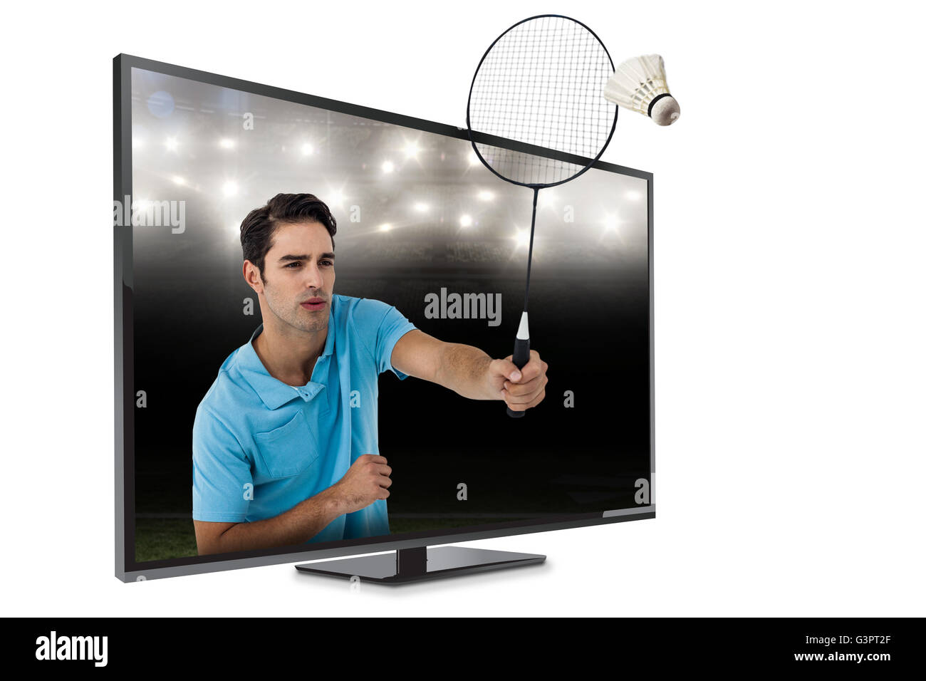 Composite image of badminton player playing badminton Stock Photo