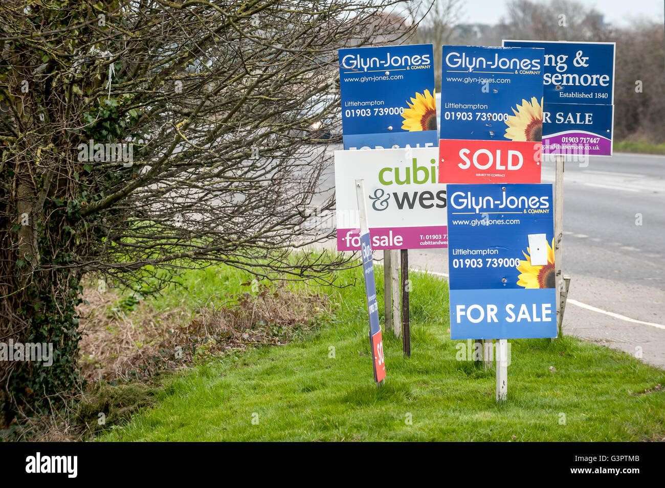 For sale boards on the roadside in southern England Stock Photo Alamy