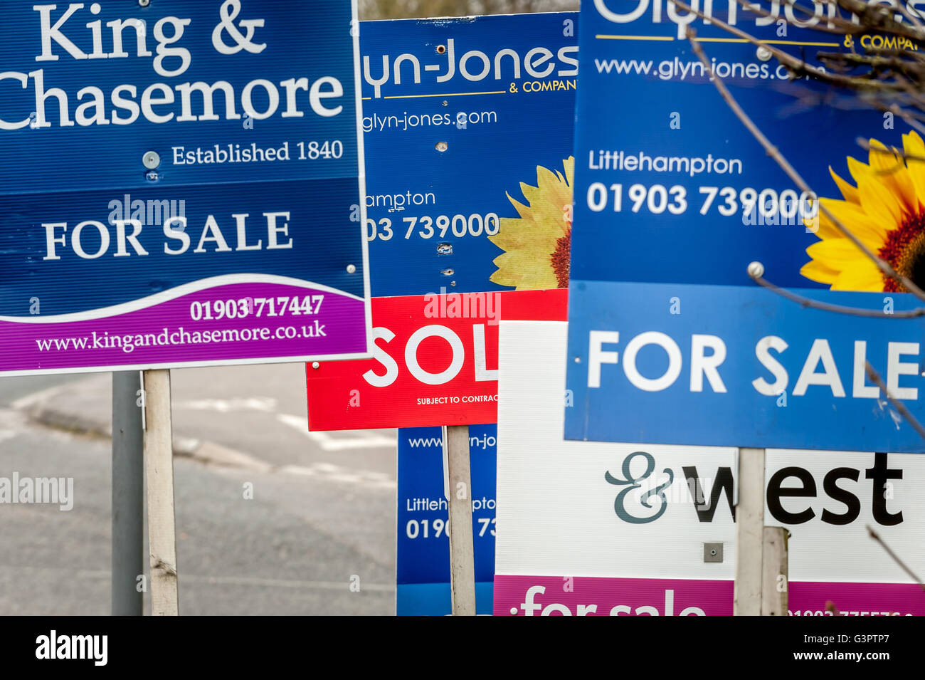 For sale boards on the roadside in southern England Stock Photo Alamy