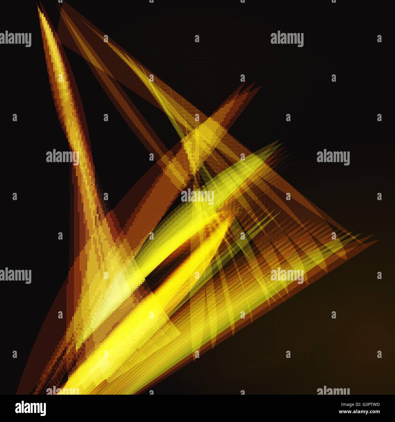 Lines shapes lighting abstract on golden dark background. Vector