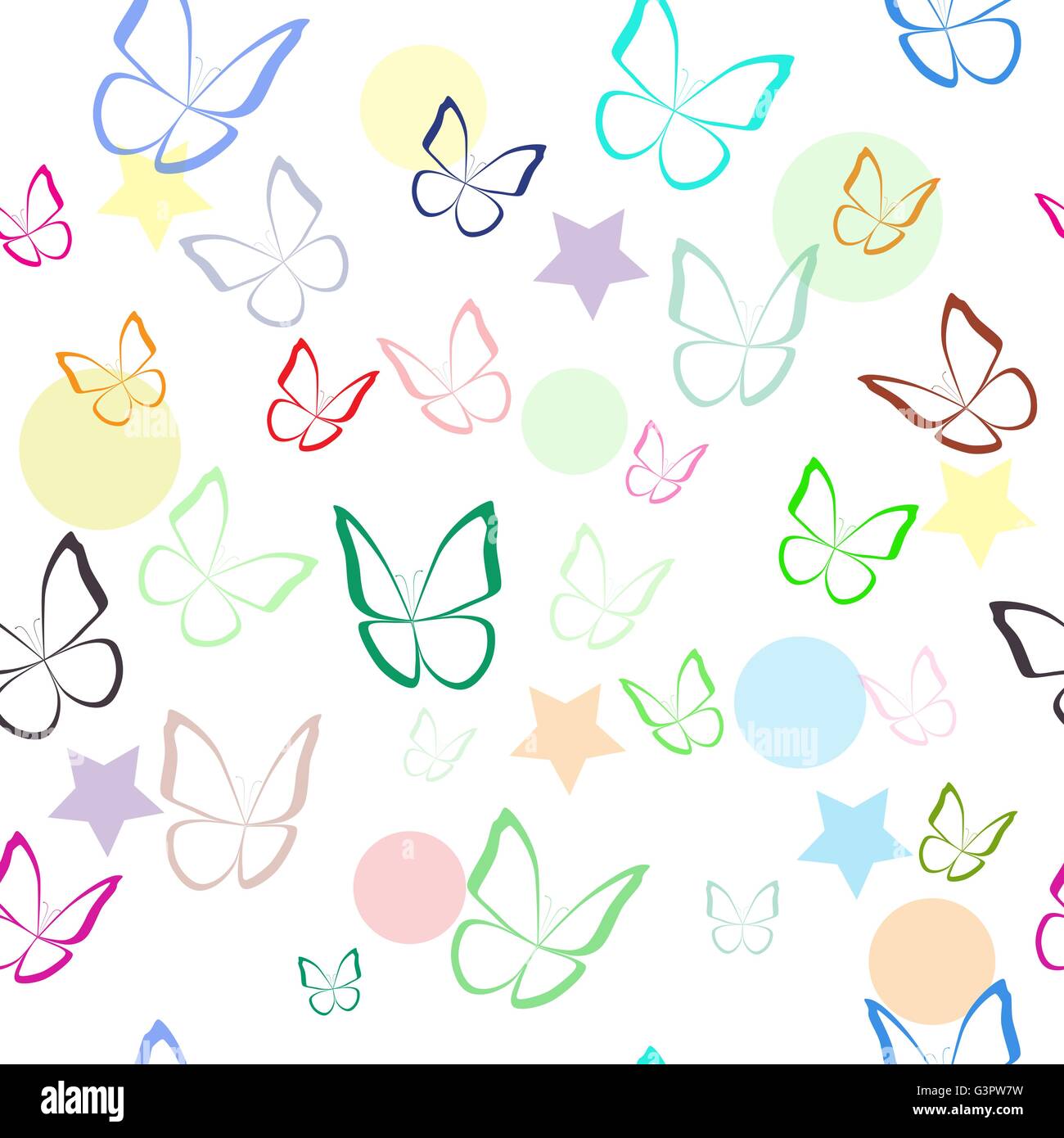 Seamless pattern with colorful hand drawn outline butterflies Stock ...