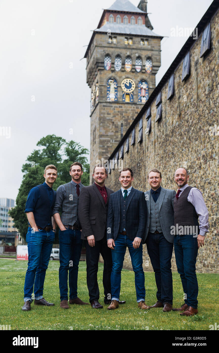 Welsh band Only Men Aloud outside Cardiff Castle Stock Photo Alamy